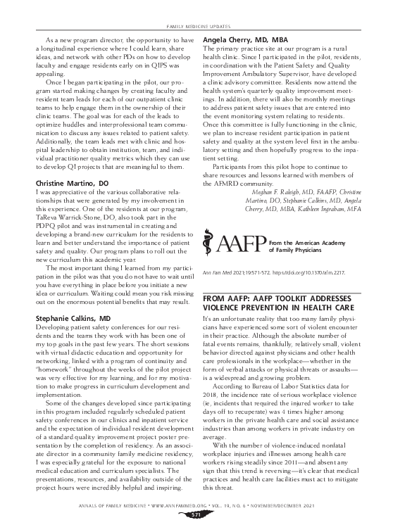 (PDF) From Aafp: Aafp Toolkit Addresses Violence Prevention in Health Care