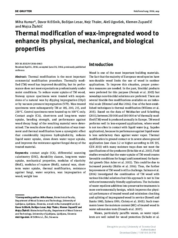 (PDF) Thermal modification of wax-impregnated wood to enhance its ...