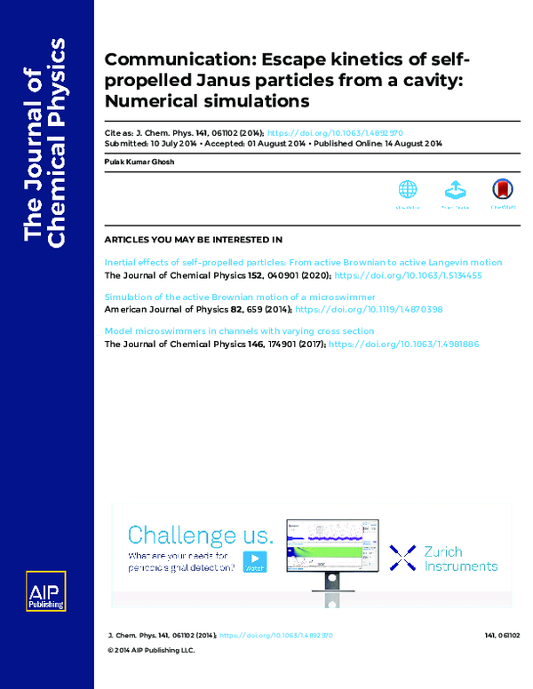 (PDF) Communication: Escape kinetics of self-propelled Janus particles ...