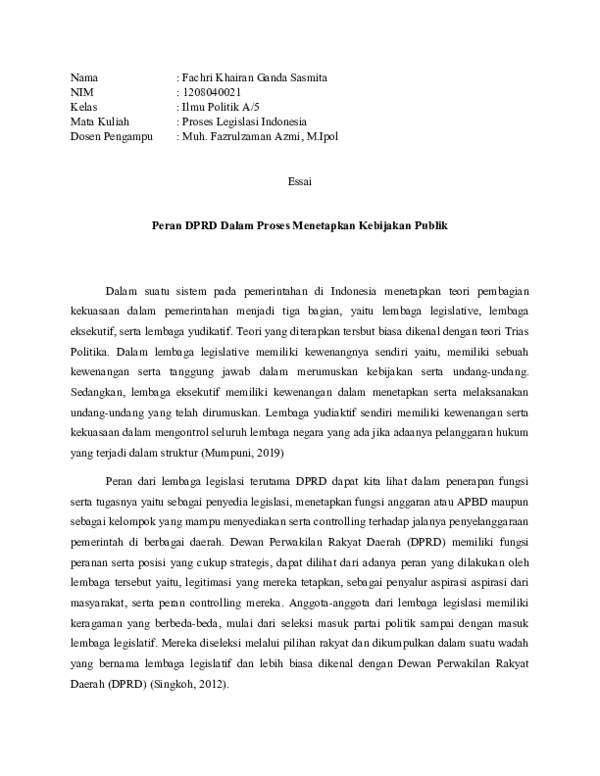 Peran DPR dan DPRD dalam Membuat Kebijakan Publik