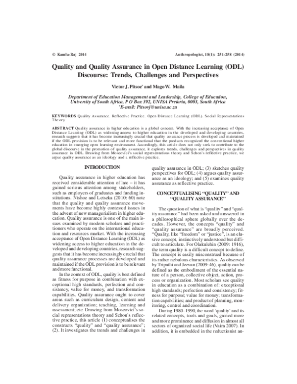 (PDF) Quality and Quality Assurance in Open Distance Learning (ODL ...