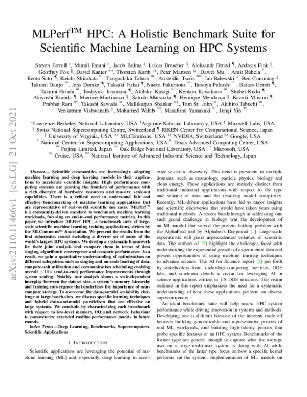 (PDF) MLPerfTM HPC: A Holistic Benchmark Suite for Scientific Machine ...
