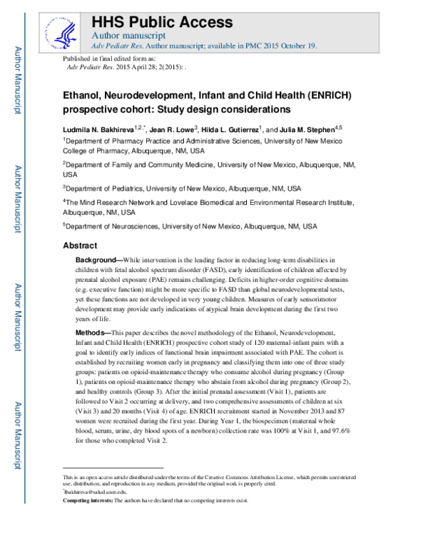 (PDF) Ethanol, Neurodevelopment, Infant and Child Health (ENRICH ...