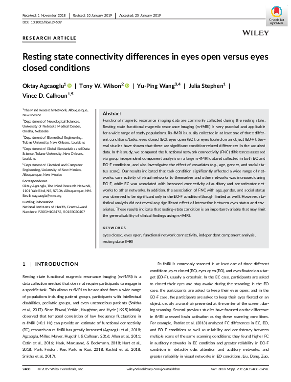 (PDF) Resting state connectivity differences in eyes open versus eyes ...