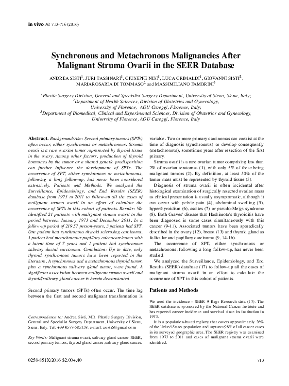 (PDF) Synchronous and Metachronous Malignancies After Malignant Struma ...
