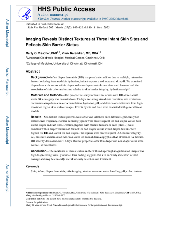 (PDF) Imaging reveals distinct textures at three infant skin sites and ...