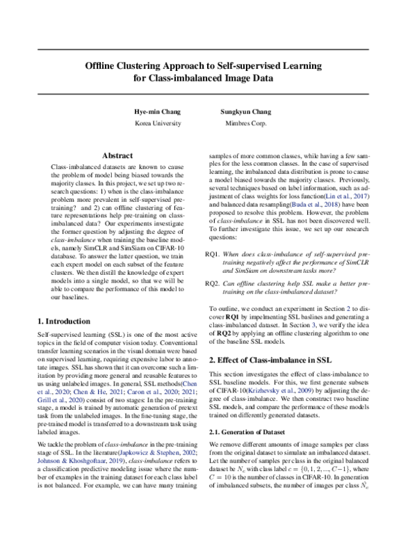 (PDF) Offline Clustering Approach to Self-supervised Learning for Class ...