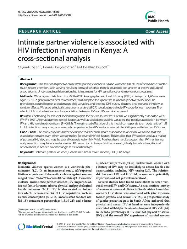 (PDF) Intimate partner violence is associated with HIV infection in ...