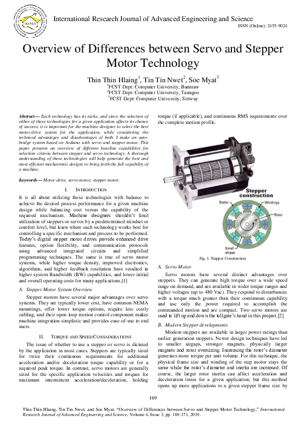 (PDF) Overview of Differences between Servo and Stepper Motor Technology