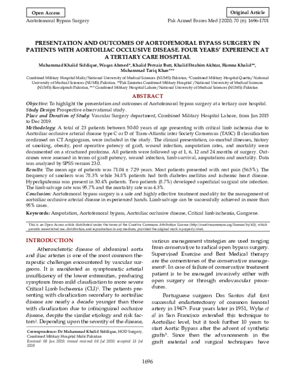 (PDF) The PRESENTATION AND OUTCOMES OF AORTOFEMORAL BYPASS SURGERY IN ...