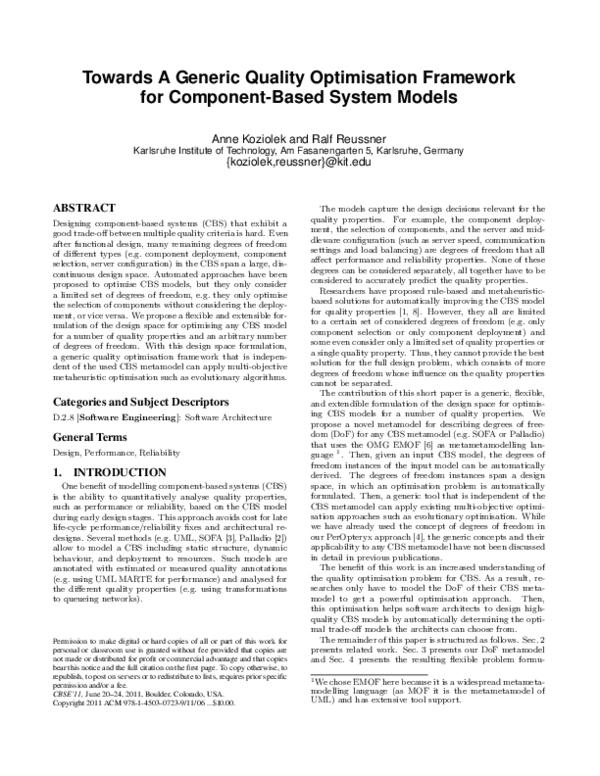 (PDF) Towards a generic quality optimisation framework for component ...