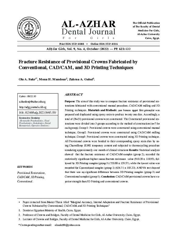 (PDF) Fracture Resistance of Provisional Crowns Fabricated by ...
