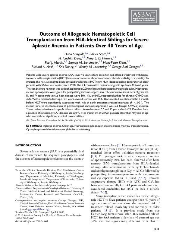 (PDF) Outcome of Allogeneic Hematopoietic Cell Transplantation from HLA ...