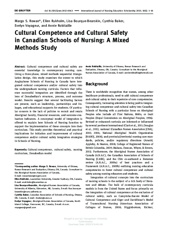 (PDF) Cultural Competence and Cultural Safety in Canadian Schools of ...