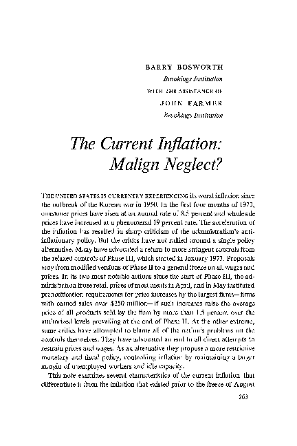 (PDF) The Current Inflation: Malign Neglect?
