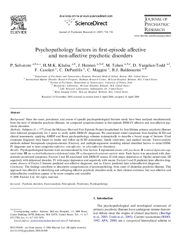(PDF) Psychopathology factors in first-episode affective and non ...