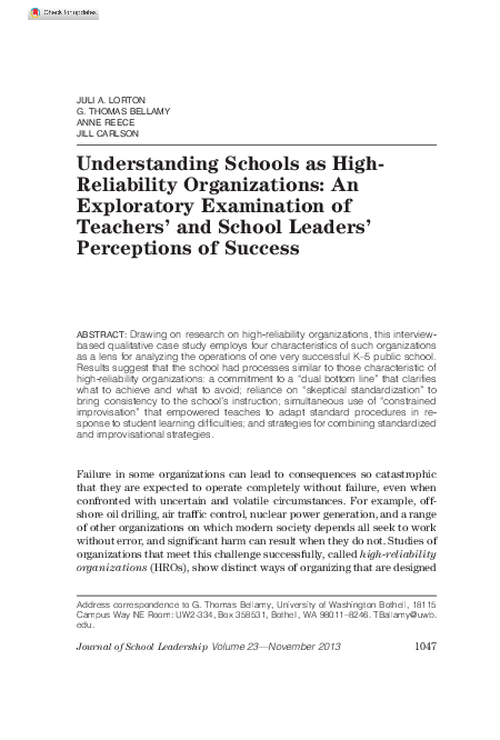 (PDF) Understanding Schools as High-Reliability Organizations: An ...