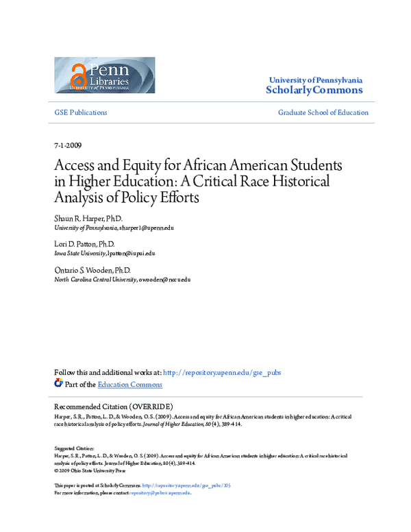 (PDF) Access and Equity for African American Students in Higher ...