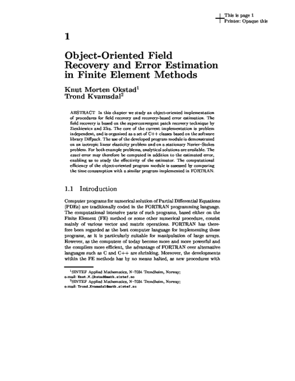 (PDF) Object-Oriented Field Recovery and Error Estimation in Finite ...