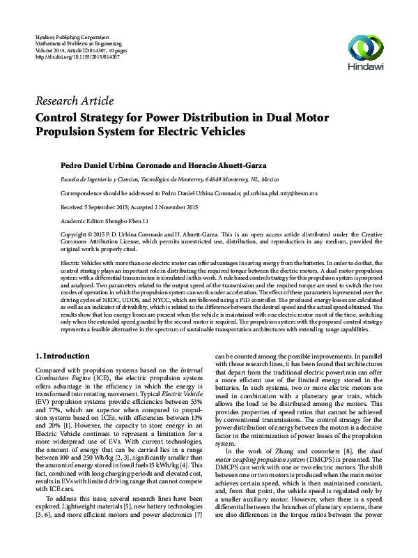 (PDF) Control Strategy for Power Distribution in Dual Motor Propulsion ...