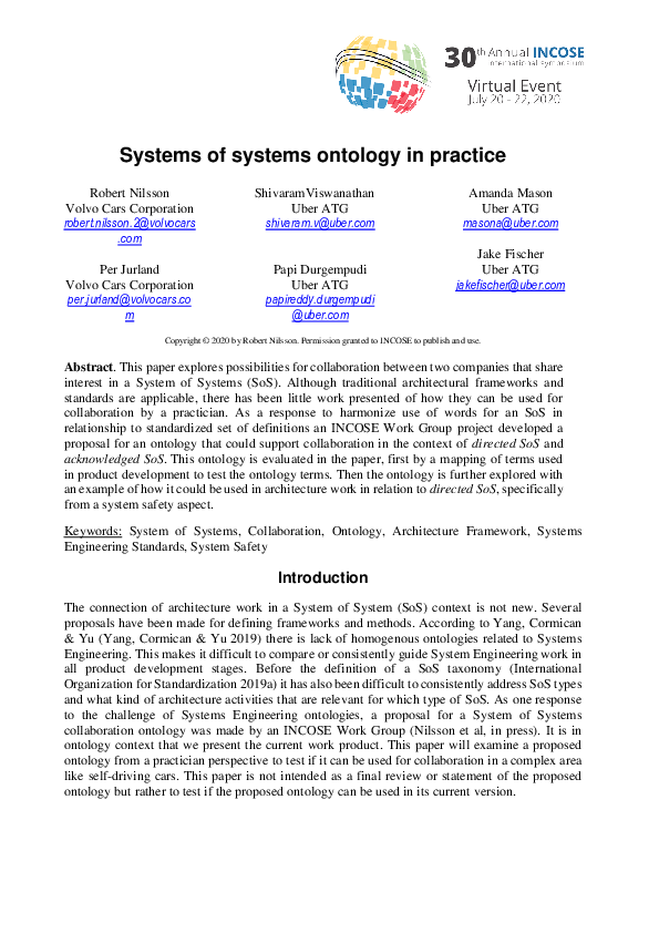 (PDF) Systems of systems ontology in practice