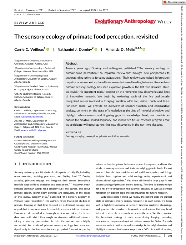 (PDF) The sensory ecology of primate food perception, revisited