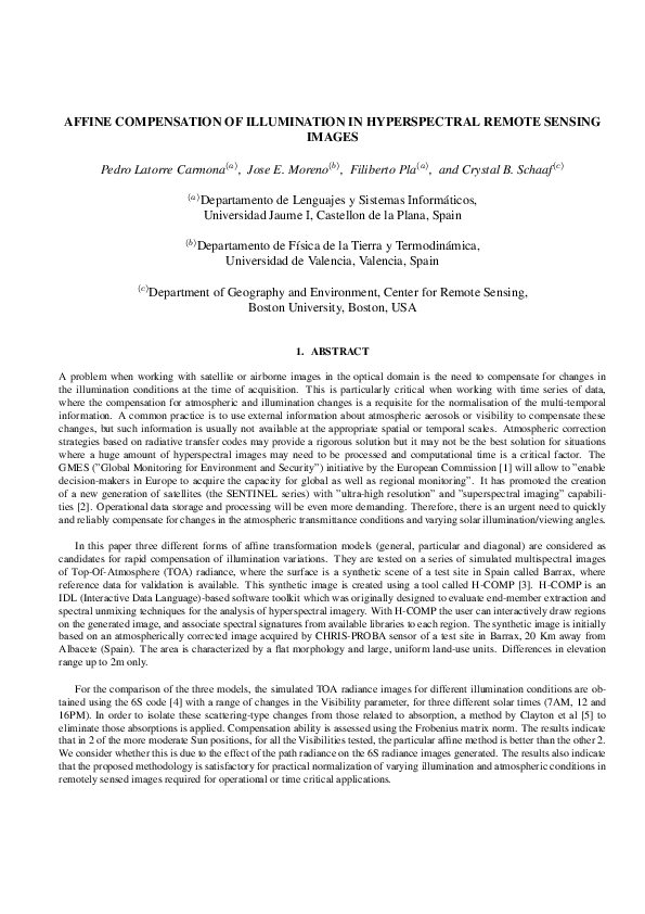 (PDF) Affine compensation of illumination in hyperspectral remote ...
