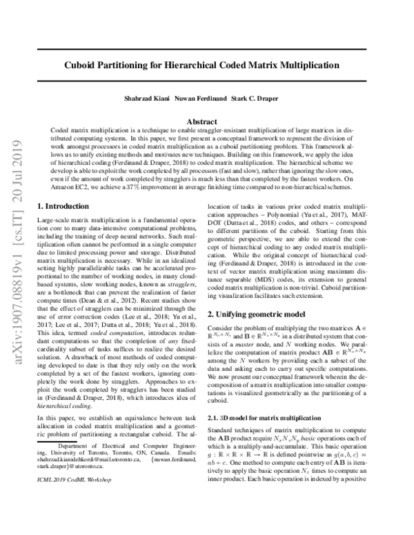 (PDF) Cuboid Partitioning for Hierarchical Coded Matrix Multiplication