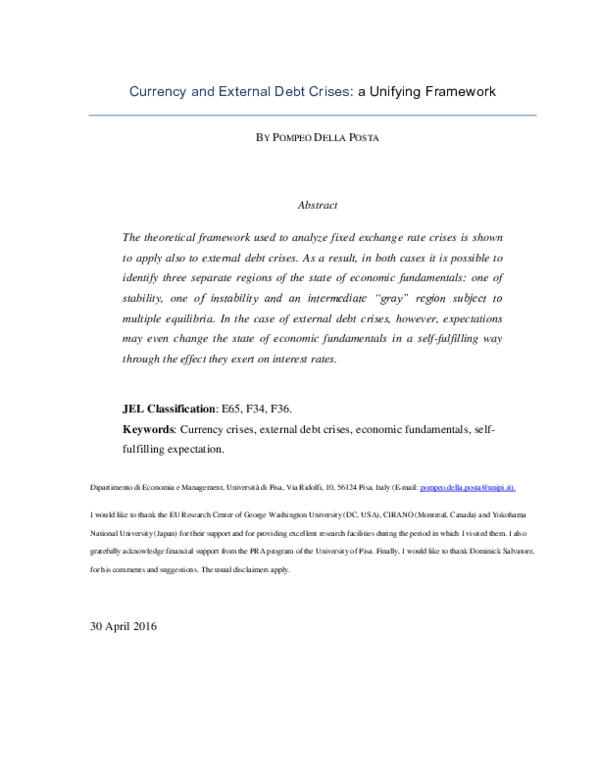 (PDF) Currency and external debt crises: A unifying framework