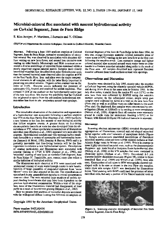 (PDF) Microbial-mineral floc associated with nascent hydrothermal ...