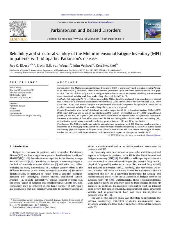 (PDF) Reliability and structural validity of the Multidimensional ...