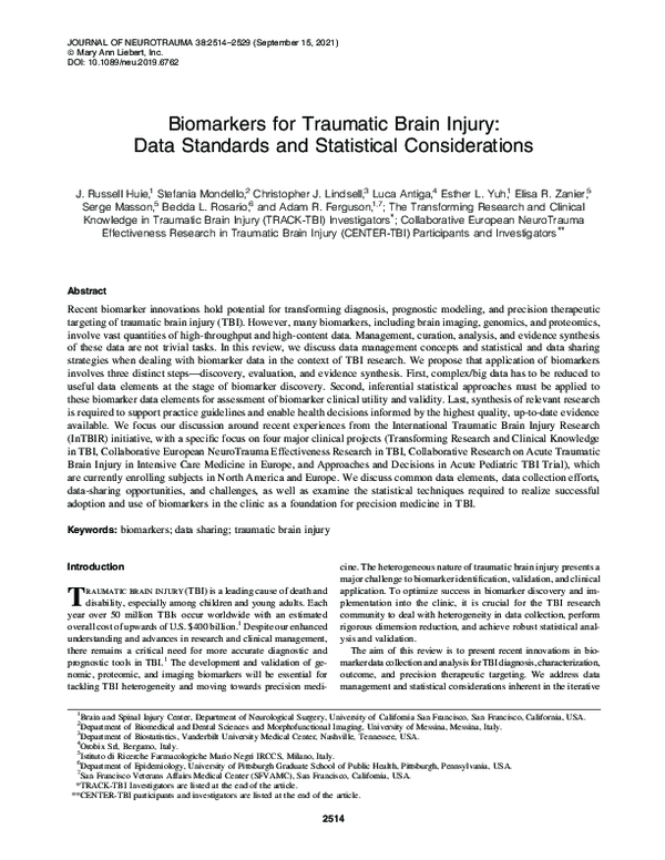 (PDF) Biomarkers for Traumatic Brain Injury: Data Standards and ...