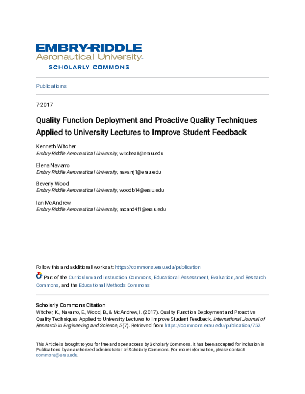 (PDF) Quality Function Deployment and Proactive Quality Techniques ...