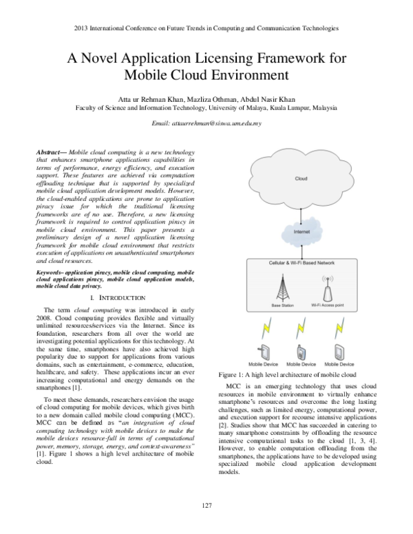 (PDF) A Novel Application Licensing Framework for Mobile Cloud Environment