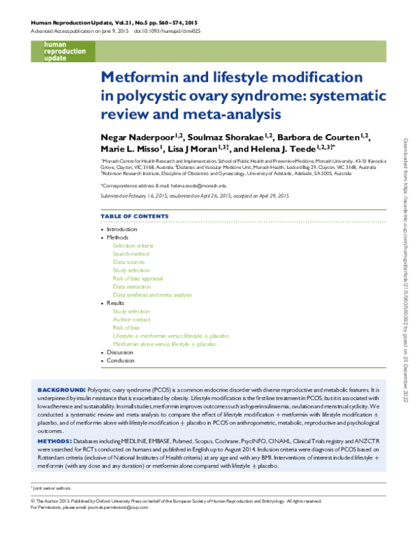 (PDF) Metformin and lifestyle modification in polycystic ovary syndrome ...