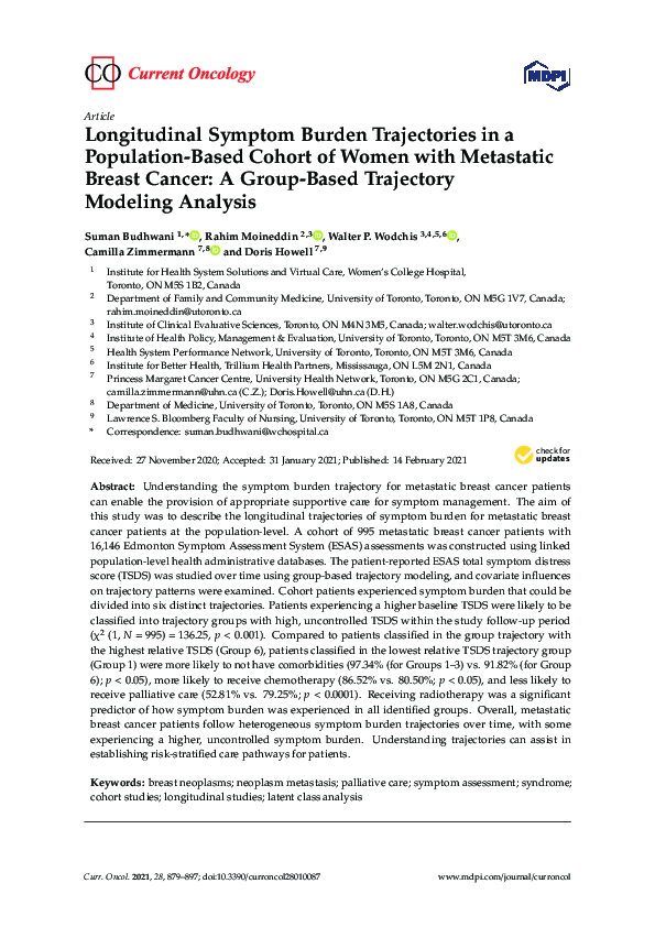 (PDF) Longitudinal Symptom Burden Trajectories in a Population-Based ...