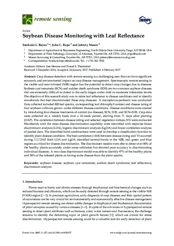 (PDF) Soybean Disease Monitoring with Leaf Reflectance