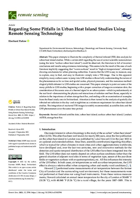 (PDF) Regarding Some Pitfalls in Urban Heat Island Studies Using Remote ...
