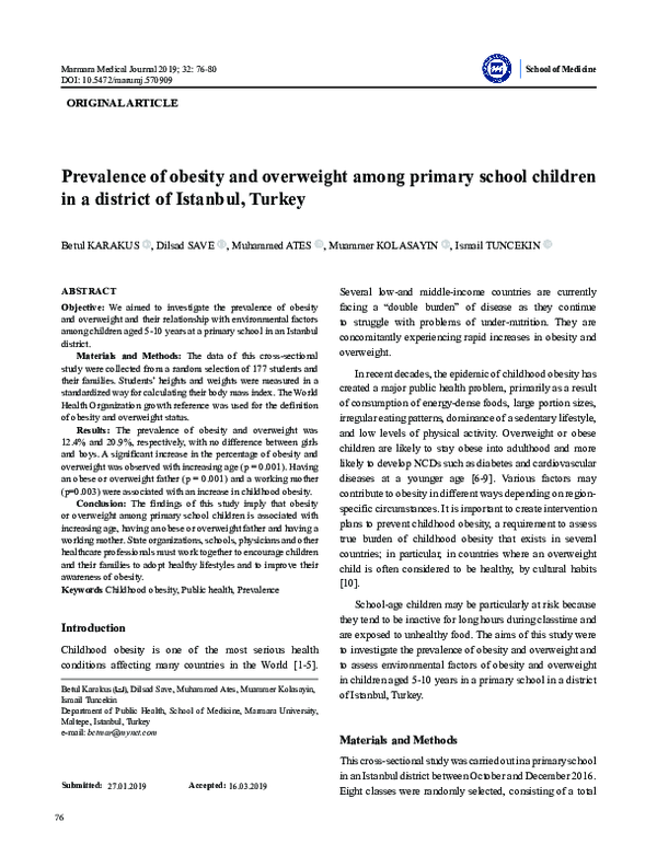 (PDF) Prevalence of obesity and overweight among primary school ...