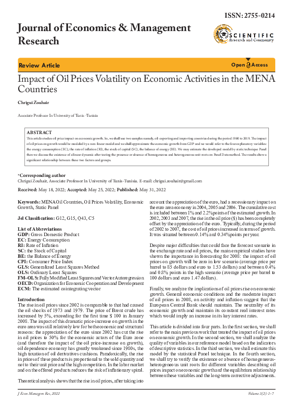 (PDF) Impact of Oil Prices Volatility on Economic Activities in the ...