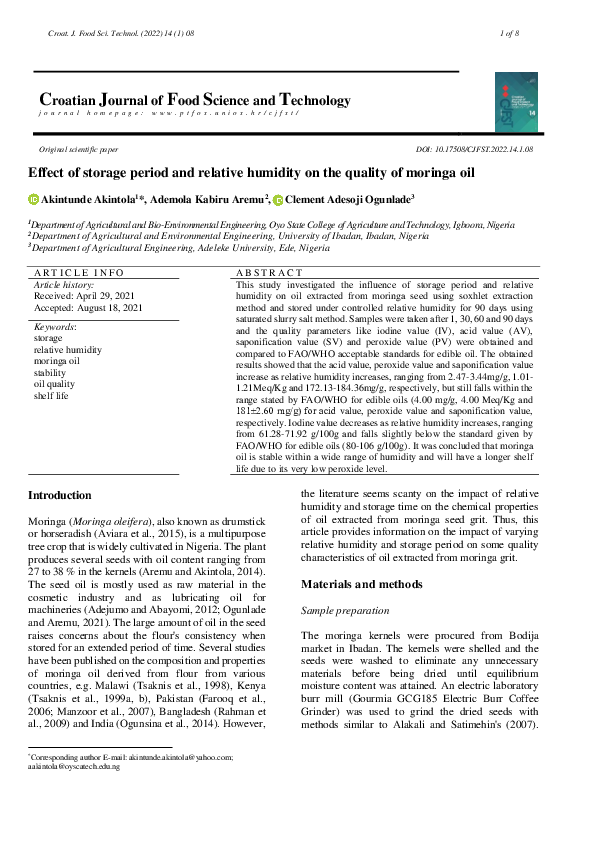(PDF) Effect of storage period and relative humidity on the quality of ...