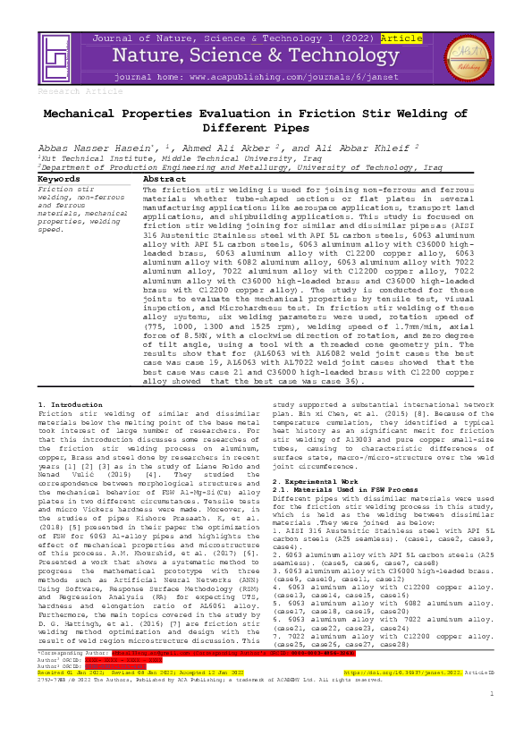 (PDF) Mechanical Properties Evaluation in Friction Stir Welding of ...