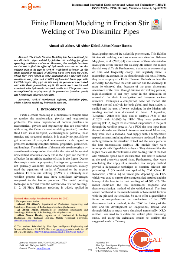 (PDF) Finite Element Modeling in Friction Stir Welding of Two ...