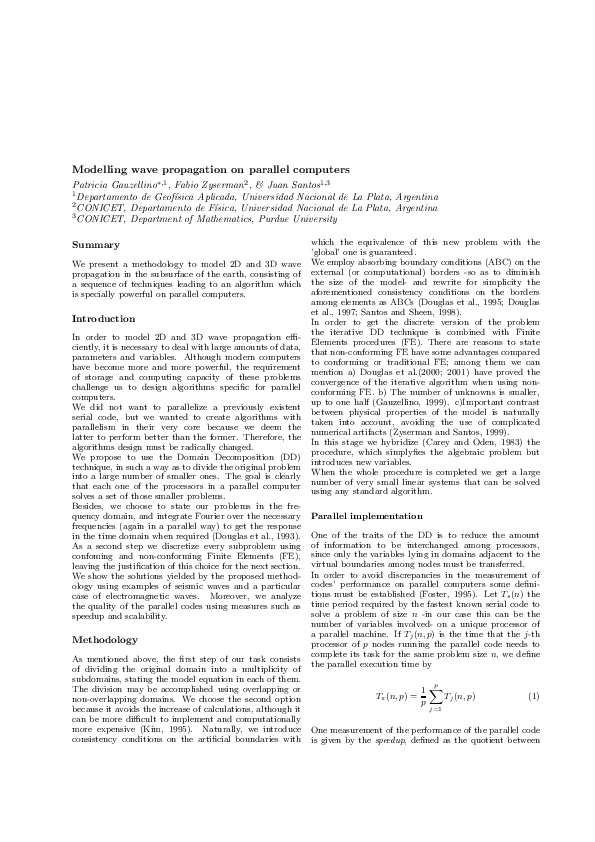 (PDF) Modelling wave propagation on parallel computers