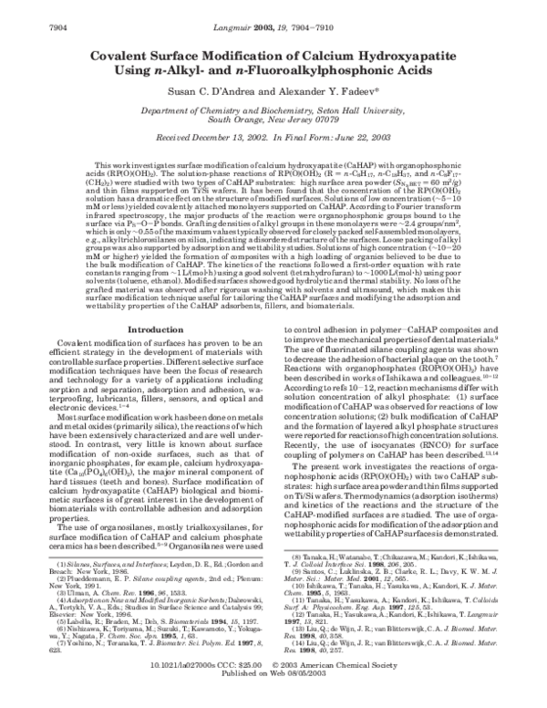 (PDF) Covalent Surface Modification of Calcium Hydroxyapatite Using n ...