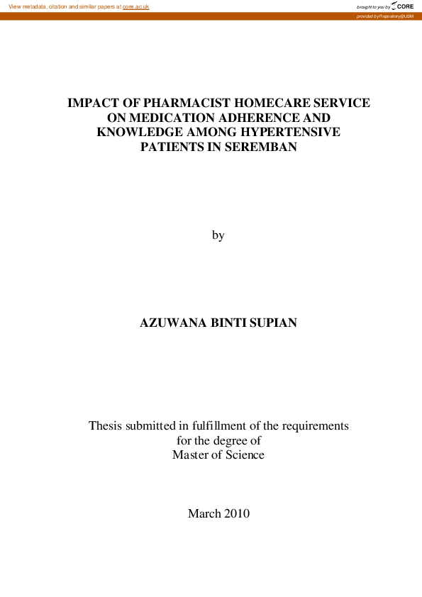 (PDF) Impact Of Pharmacist Homecare Service On Medication Adherence And ...