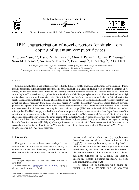 (PDF) IBIC characterisation of novel detectors for single atom doping ...
