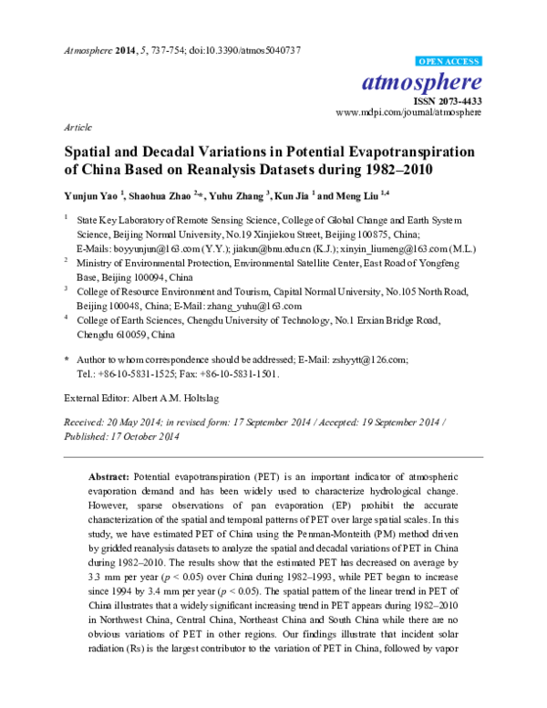 (PDF) Spatial and Decadal Variations in Potential Evapotranspiration of ...