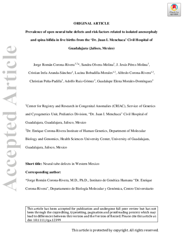 (PDF) Prevalence of open neural tube defects and risk factors related ...