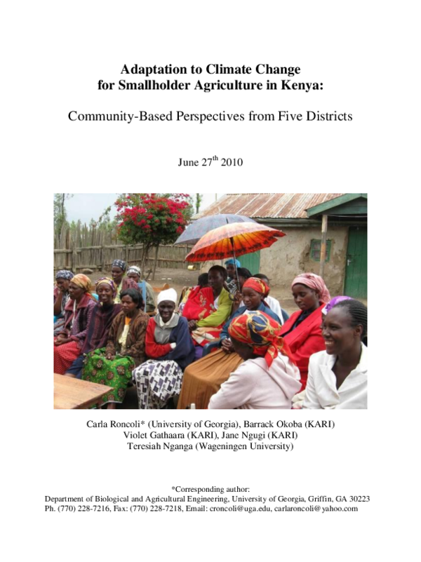 (PDF) Adaptation to climate change for smallholder agriculture in Kenya ...